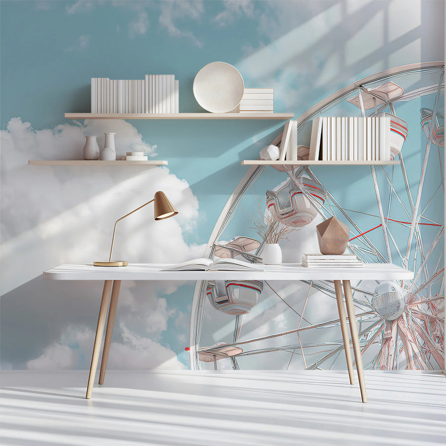 Ferris Wheel Sky Mural Wallpaper — Pastel Carnival Cloud Design Mural Wallpaper
