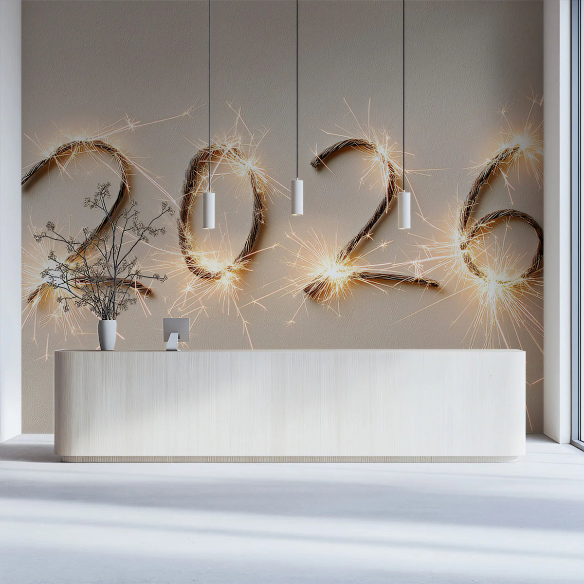 Sparkler 2026 Celebration Mural Wallpaper — Festive Minimalist Decor Mural Wallpaper - pure wallpaper artwork