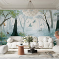 Misty Wetland Wildlife Mural Wallpaper — Ethereal Nature Scene Mural Wallpaper - pure wallpaper artwork