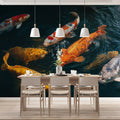 Koi Pond Flow Mural Wallpaper —Realistic Aquatic Nature Scene Mural Wallpaper - pure wallpaper artwork