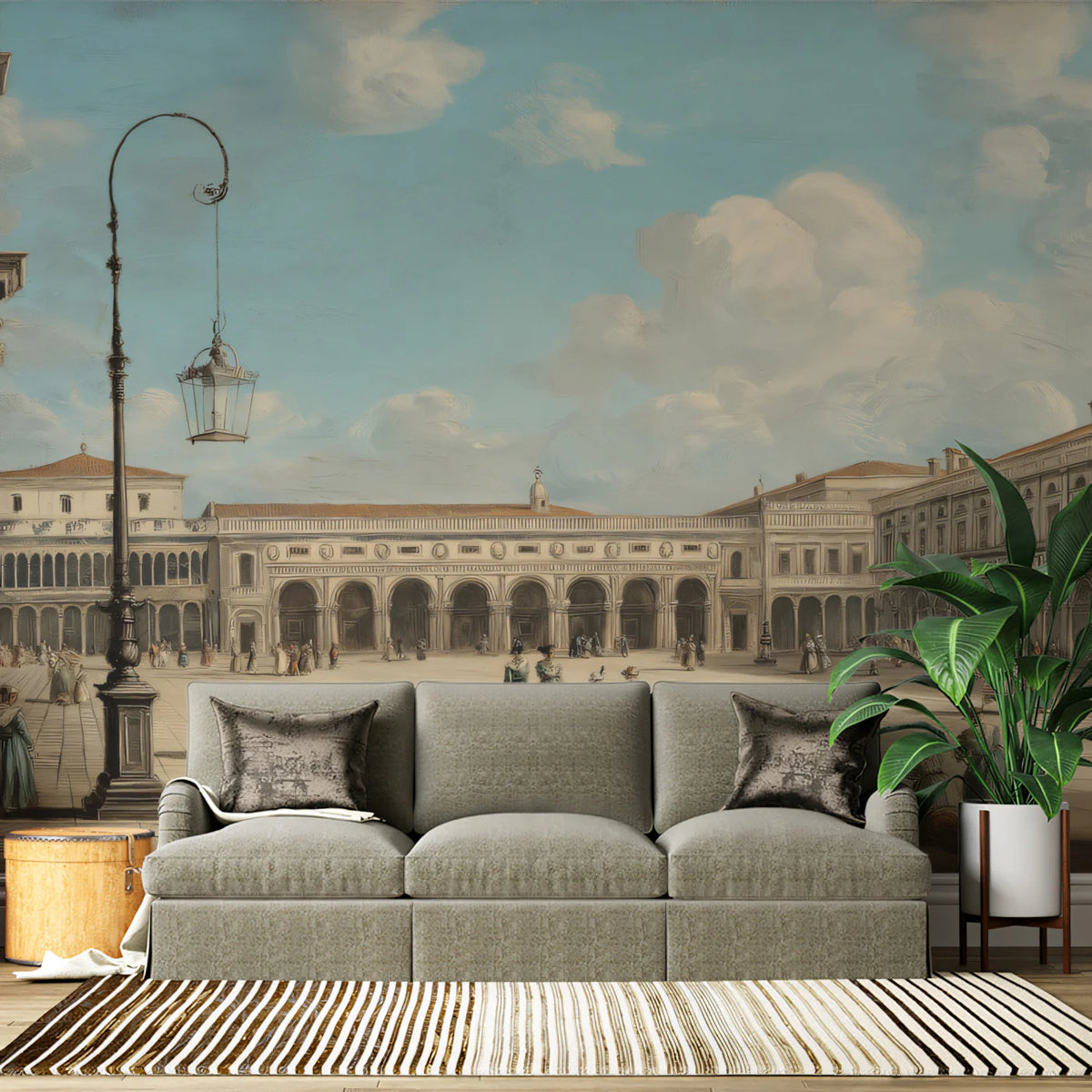 Italian Piazza Architectural Mural Wallpaper — Fine Art Painting Mural Wallpaper - pure wallpaper artwork