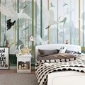 Egrets and Forest Wetlands Mural Wallpaper — Ethereal Nature Scene Mural Wallpaper - pure wallpaper artwork