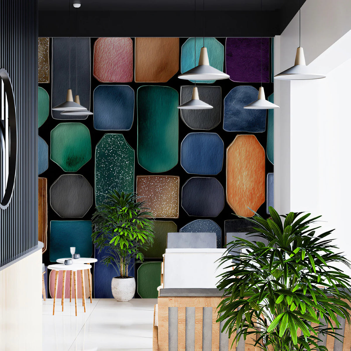 Watercolor Gemstone Mosaic Mural Wallpaper — Multi-Color Grid Pattern Mural Wallpaper - pure wallpaper artwork
