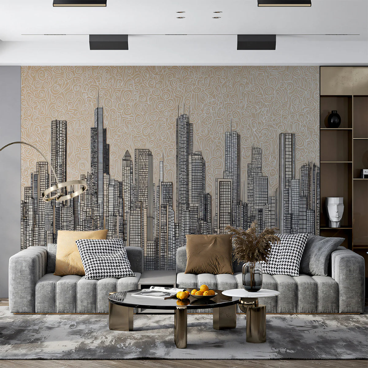 Metropolis Sketch Mural Wallpaper —Modern Architectural Line Art Mural Wallpaper - pure wallpaper artwork