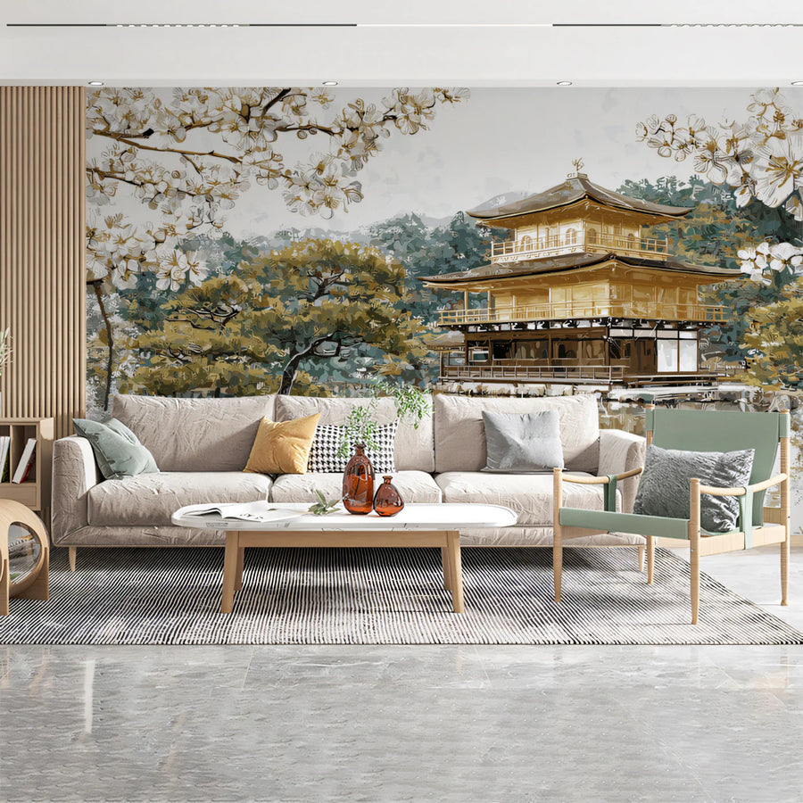 Golden Pavilion Oriental Garden Mural Wallpaper