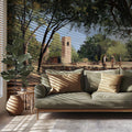 Mediterranean Courtyard Mural Wallpaper — Impressionist Garden Scene Mural Wallpaper - pure wallpaper artwork