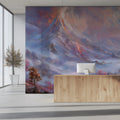 Erupting Volcano Mural Wallpaper — Surreal Pastel Mountain Scenery Mural Wallpaper - pure wallpaper artwork