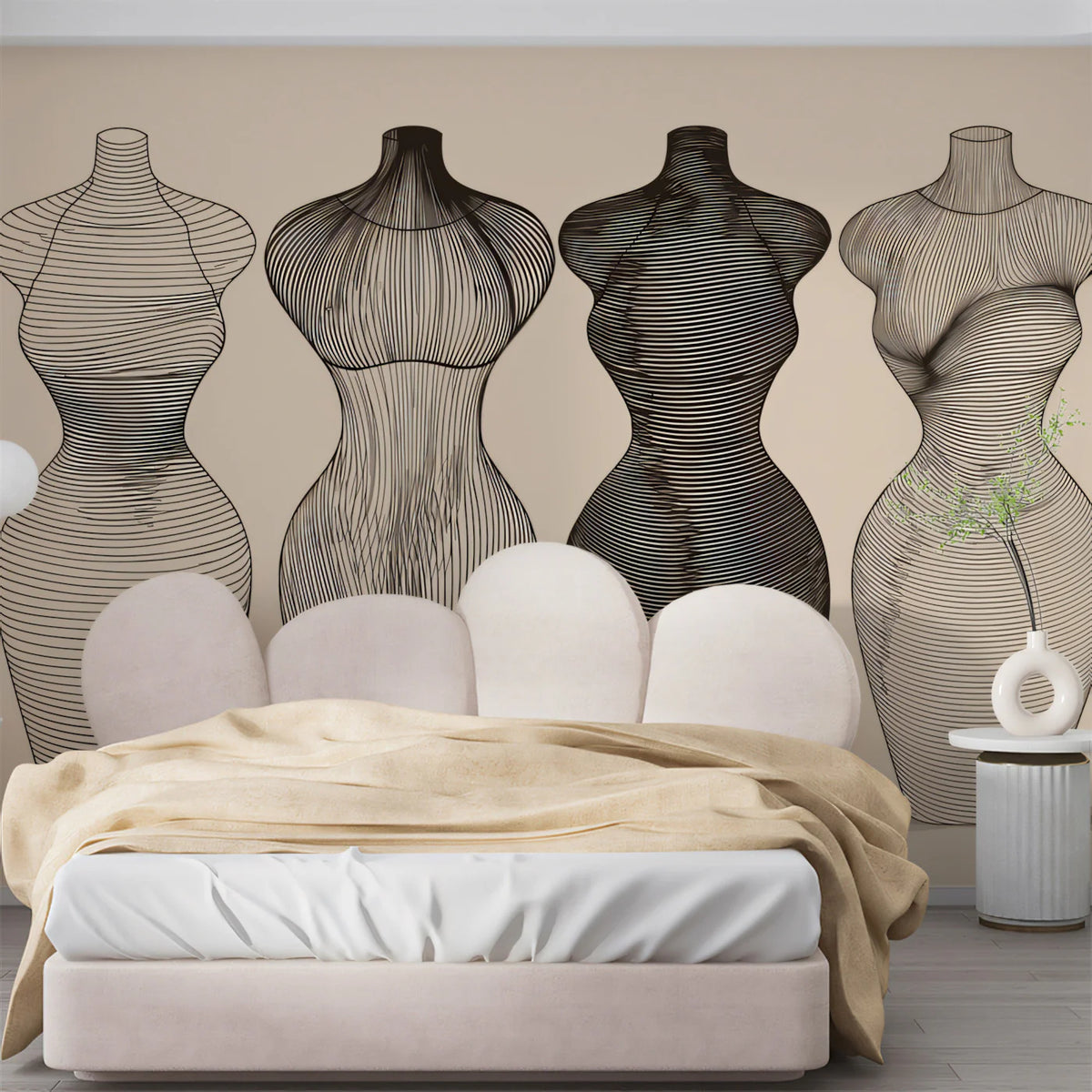 Sculptural Mannequin Line Art Mural — Minimalist Fashion Silhouette Mural Wallpaper - pure wallpaper artwork