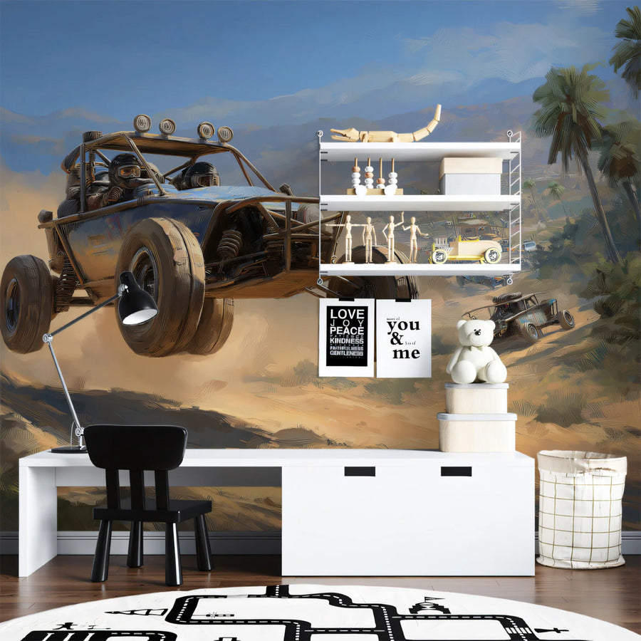 Desert Off-Road Racing Mural Wallpaper — Dynamic Action Scene Mural Wallpaper