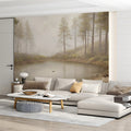 Misty Pond Forest Mural Wallpaper — Nature Landscape Scene Mural Wallpaper - pure wallpaper artwork