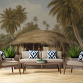 Vintage Tropical Village Mural Wallpaper — Hand-Drawn Landscape Mural Wallpaper - pure wallpaper artwork