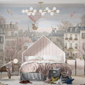 Parisian Sketch Townscape Mural Wallpaper — Soft Pink and Cream Mural Wallpaper - pure wallpaper artwork