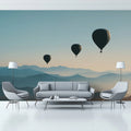 Floating Hot Air Balloons Over Misty Mountains Mural Wallpaper - pure wallpaper artwork