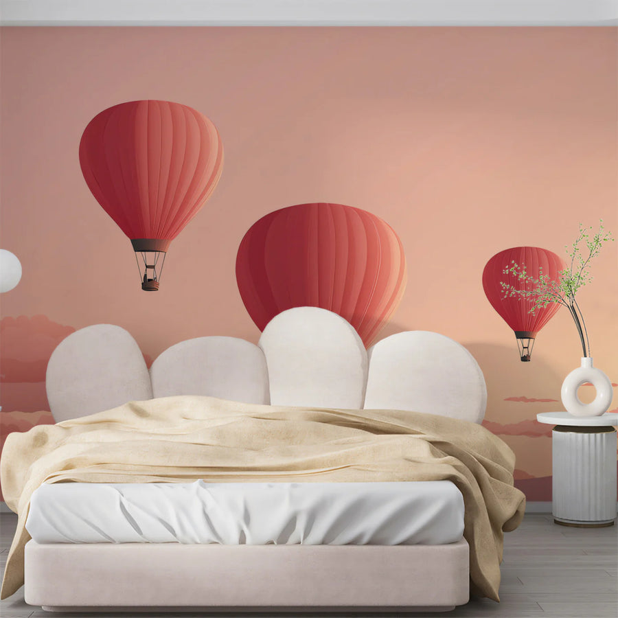Floating Hot Air Balloons Mural Wallpaper —Dreamy Pastel Sunset Mural Wallpaper