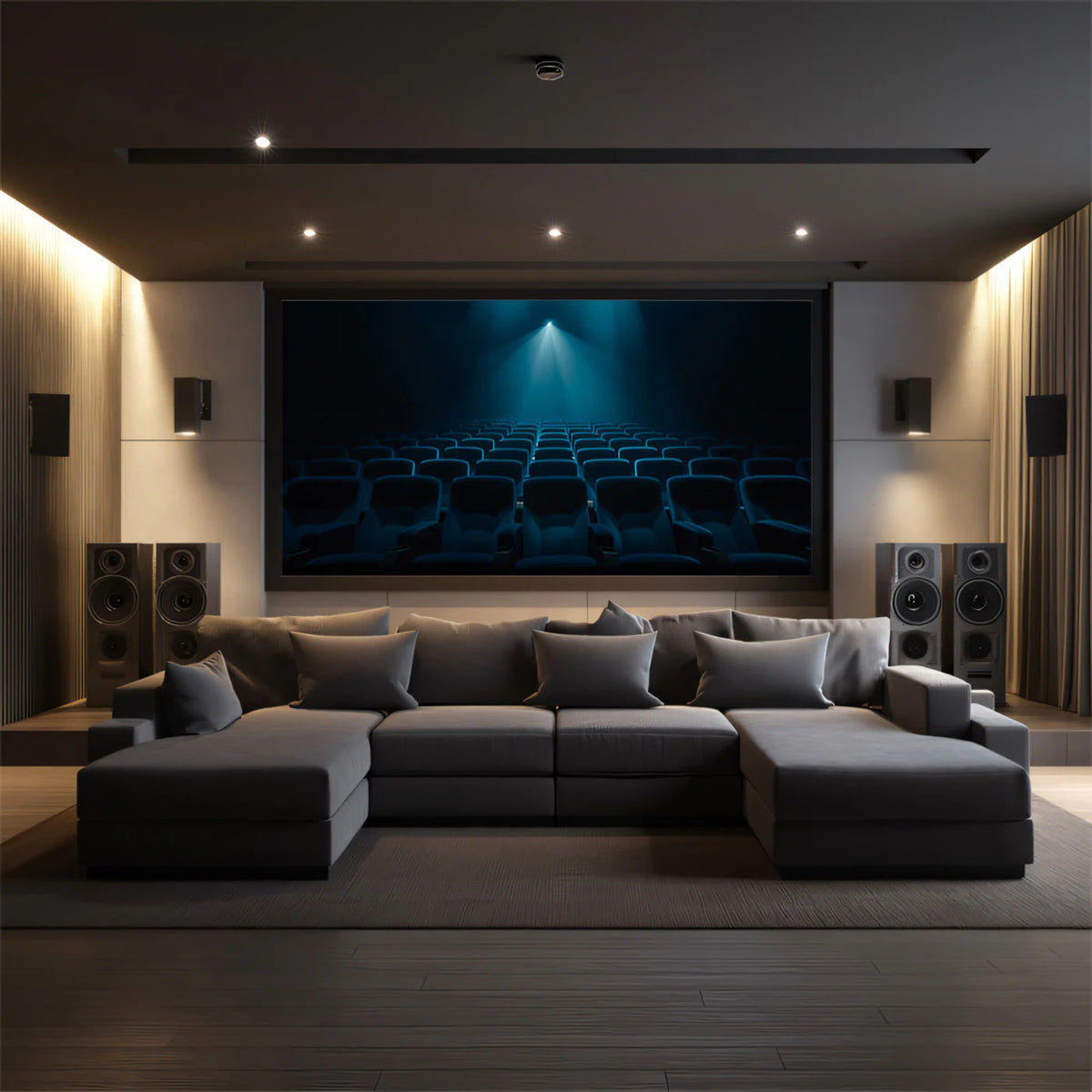 Cinema Theater Spotlight Mural Wallpaper — Dark Media Room Design Mural Wallpaper - pure wallpaper artwork