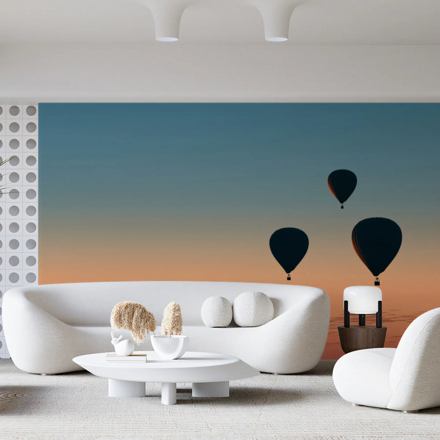 Hot Air Balloon Gradient Mural Wallpaper — Minimalist Sunset Sky Mural Wallpaper