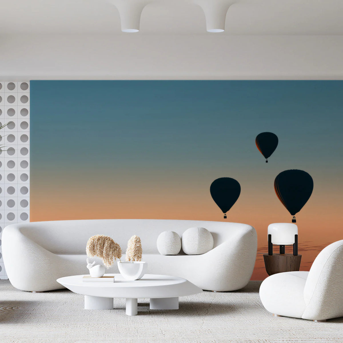 Hot Air Balloon Gradient Mural Wallpaper — Minimalist Sunset Sky Mural Wallpaper - pure wallpaper artwork