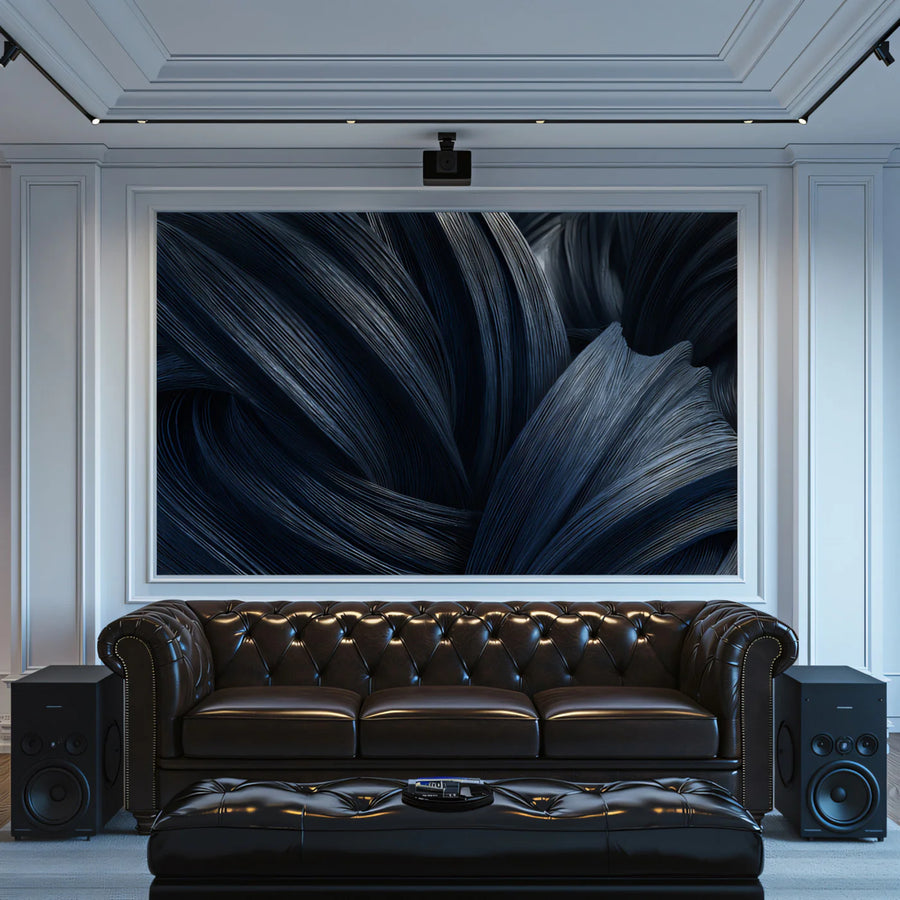 Indigo Fluid Ribbons Mural Wallpaper — Modern Sculptural Design Mural Wallpaper