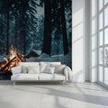 Winter Campfire Forest Mural Wallpaper — Moody Nature Design Mural Wallpaper - pure wallpaper artwork