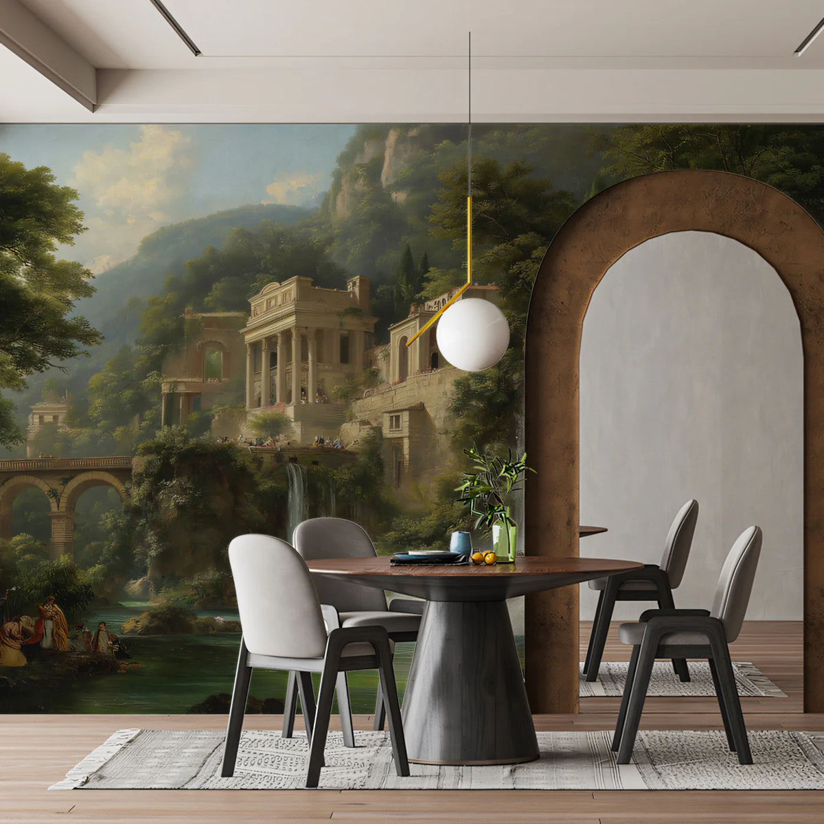 Classical Roman Ruins and Waterfall Landscape Mural Wallpaper - pure wallpaper artwork