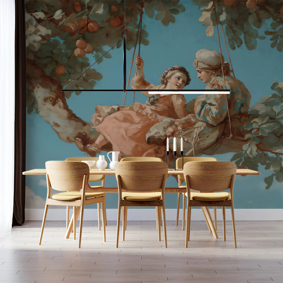 The Rococo Swing Mural Wallpaper — Vintage French Romantic Art Mural Wallpaper