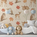 Autumn Woodland Animals Mural Wallpaper — Watercolor Forest Pattern Mural Wallpaper - pure wallpaper artwork
