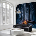 Midnight Campfire Winter Forest Mural Wallpaper —Moody Nature Mural Wallpaper - pure wallpaper artwork