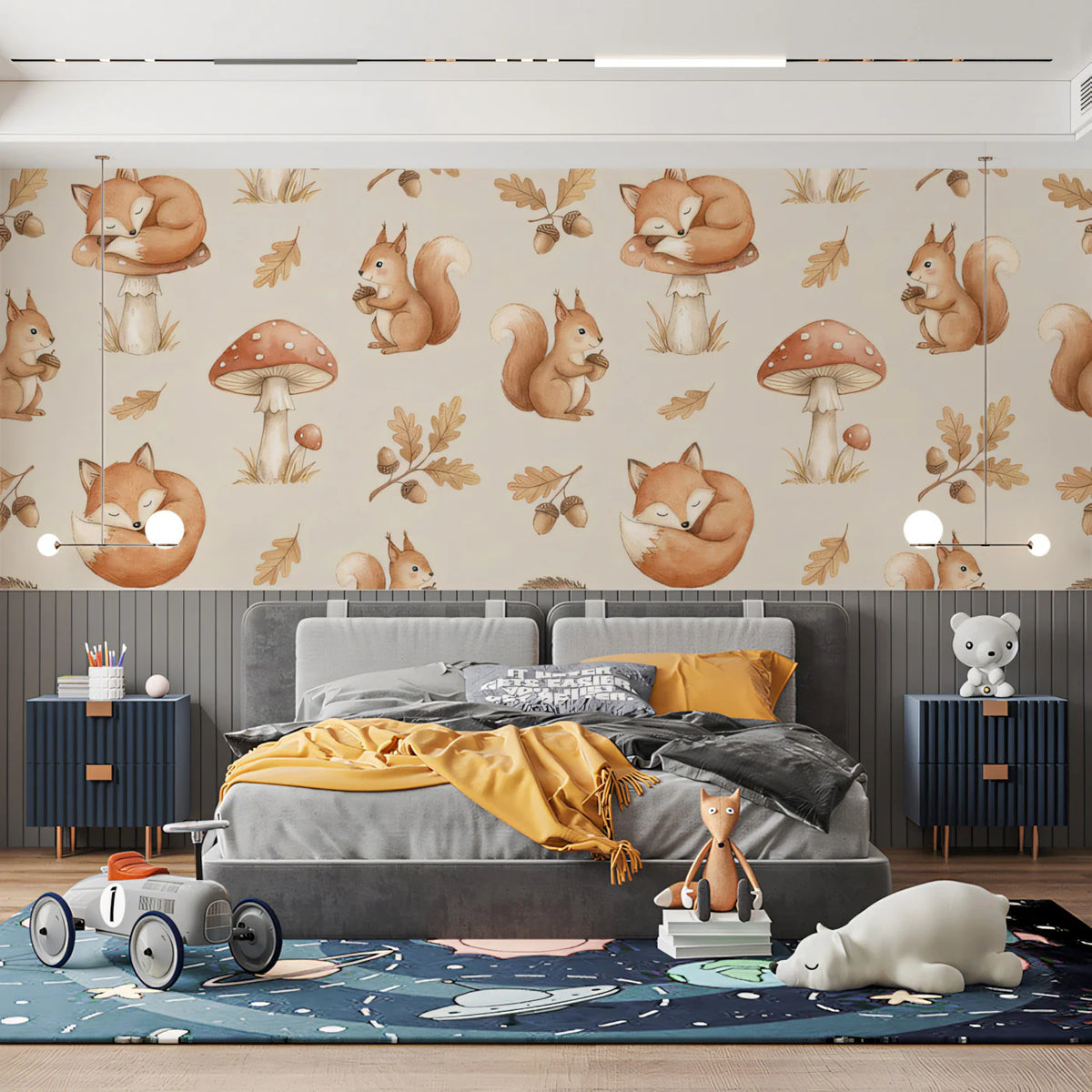 Woodland Friends Mural Wallpaper — Whimsical Watercolor Pattern Mural Wallpaper - pure wallpaper artwork