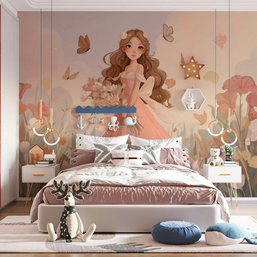 Anime Fairy Garden Mural Wallpaper — Soft Whimsical Illustration Mural Wallpaper