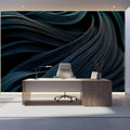 Fluid Teal Abstract Lines Mural Wallpaper — Modern Flowing Texture Mural Wallpaper - pure wallpaper artwork
