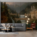 Mythical Palace & Waterfall Mural Wallpaper — Classical Landscape Mural Wallpaper - pure wallpaper artwork