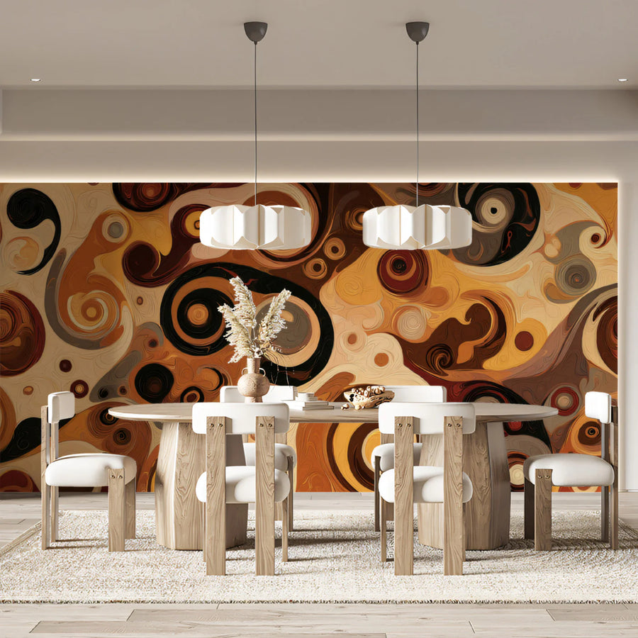 Golden Swirls Abstract Mural Wallpaper — Art Nouveau Inspired Design Mural Wallpaper