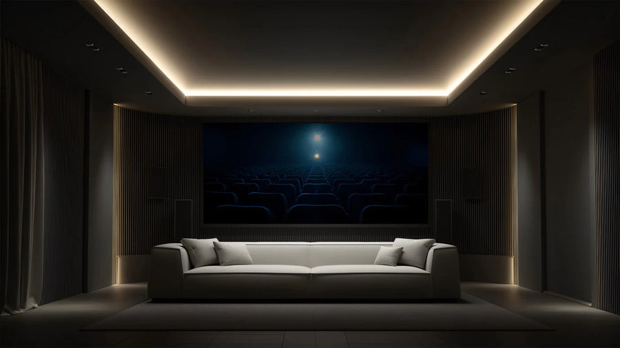 Cinema Spotlight Mural Wallpaper — Dark Atmospheric Interior Mural Wallpaper