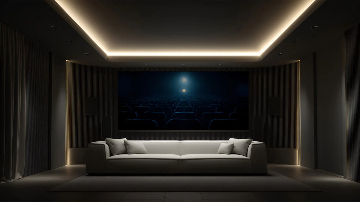 Cinema Spotlight Mural Wallpaper — Dark Atmospheric Interior Mural Wallpaper - pure wallpaper artwork