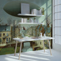 Vintage Airship Village Mural Wallpaper — Whimsical Canal Scene Mural Wallpaper - pure wallpaper artwork