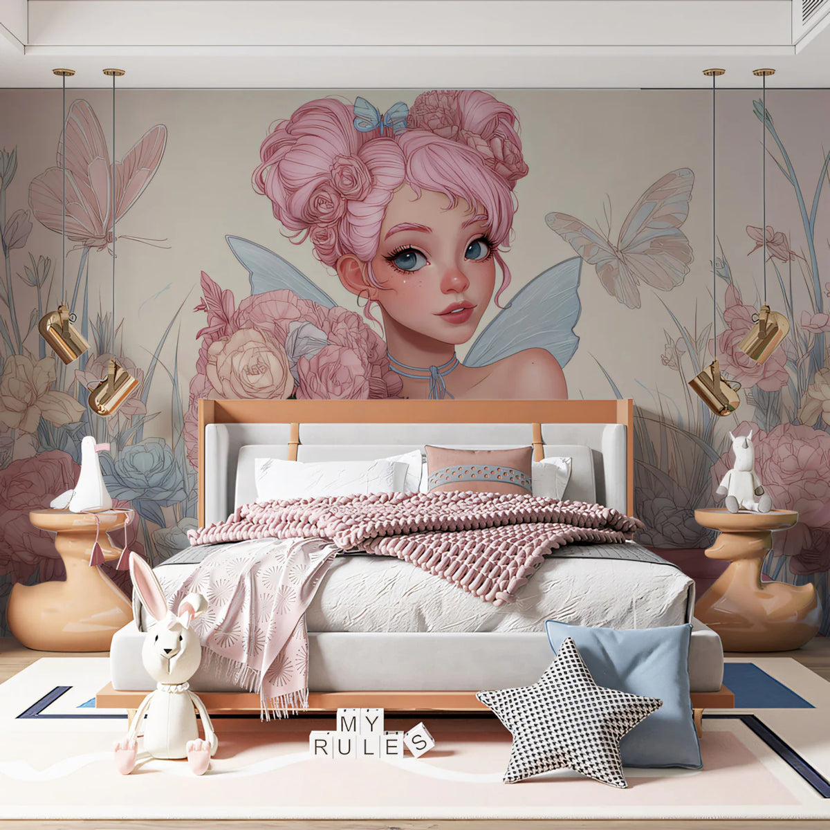 Flower Fairy Anime Girl Mural Wallpaper — Whimsical Pastel Art Mural Wallpaper - pure wallpaper artwork