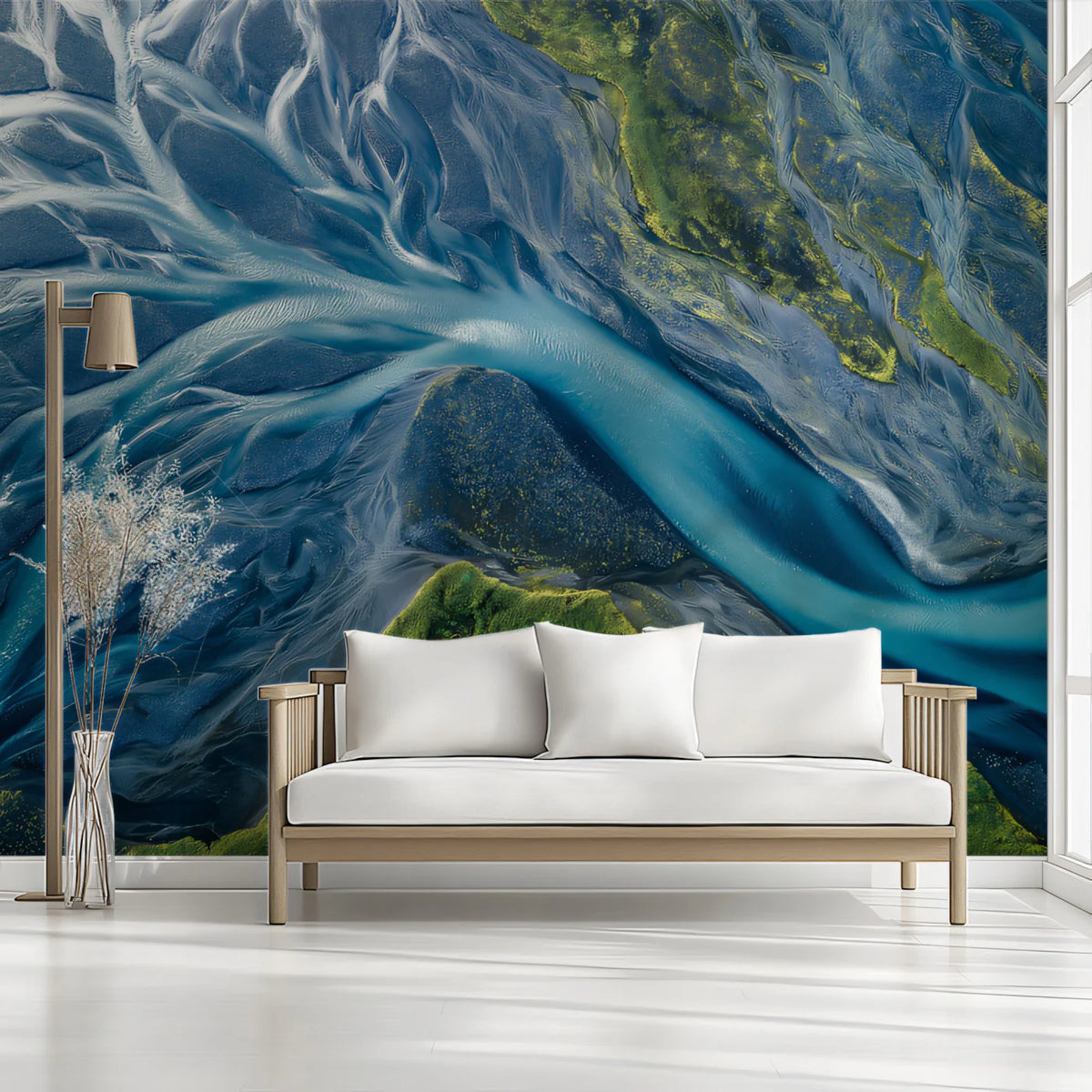 Glacial River Delta Mural Wallpaper — Aerial Nature Pattern Mural Wallpaper - pure wallpaper artwork