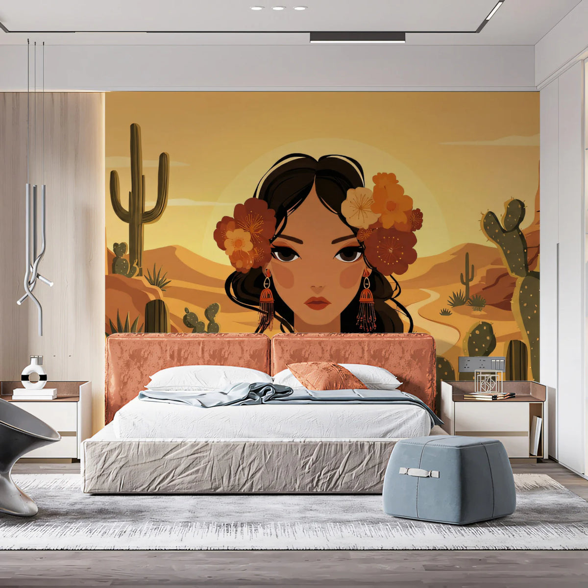Desert Bloom Portrait Mural Wallpaper — Bohemian Sunset Art Mural Wallpaper - pure wallpaper artwork