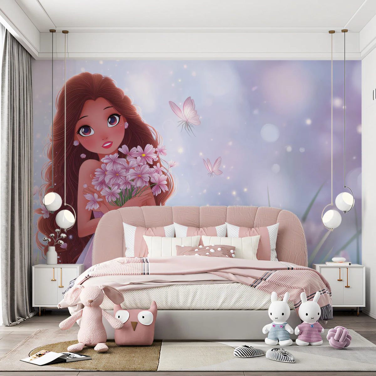 Anime Princess Floral Mural Wallpaper — Whimsical Dreamscape Mural Wallpaper - pure wallpaper artwork