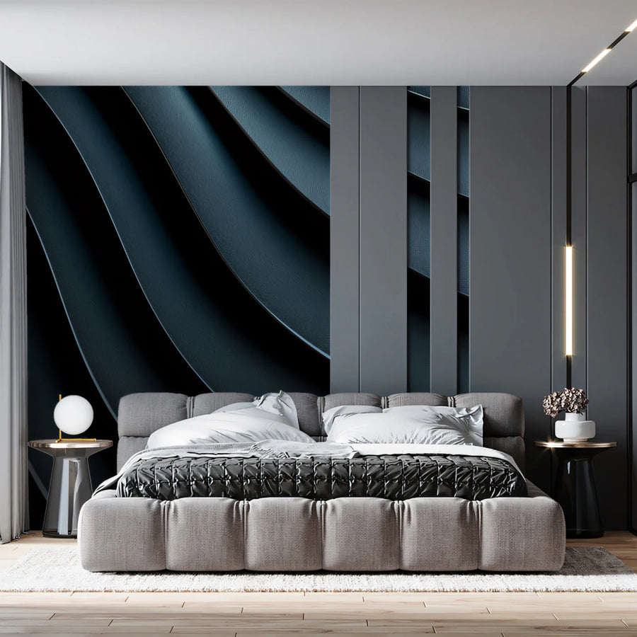 Deep Slate Wave Mural Wallpaper — Modern Architectural Texture Mural Wallpaper