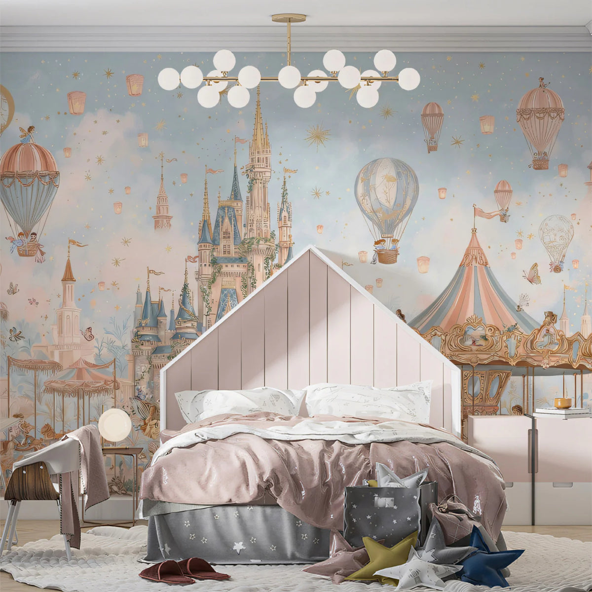 Fairytale Kingdom Mural Wallpaper — Whimsical Pastel Castle Design Mural Wallpaper - pure wallpaper artwork