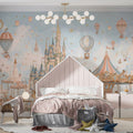Fairytale Kingdom Mural Wallpaper — Whimsical Pastel Castle Design Mural Wallpaper - pure wallpaper artwork