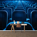 Cinema Premiere Rows Mural Wallpaper — Moody Blue Theater Scene Mural Wallpaper - pure wallpaper artwork