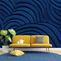 Midnight Waves Mural Wallpaper — Sculptural Blue Relief Design Mural Wallpaper - pure wallpaper artwork
