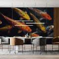 Koi Pond Swimming Mural Wallpaper — Bold High Contrast Aquatic Art Mural Wallpaper - pure wallpaper artwork