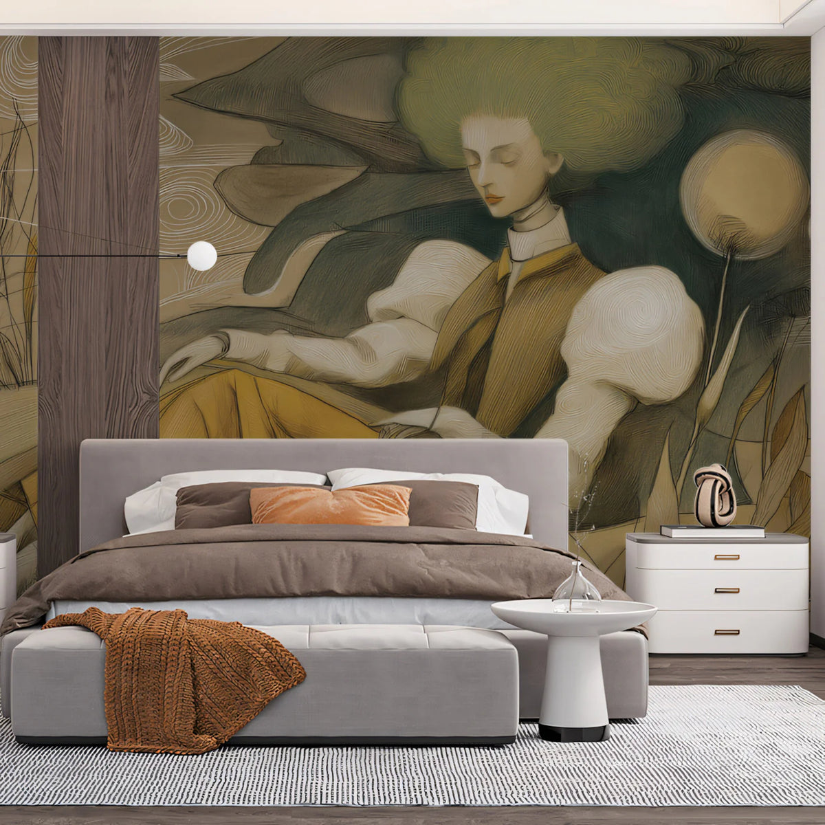 Surreal Dreamer Mural Wallpaper — Artistic Whimsical Illustration Mural Wallpaper - pure wallpaper artwork