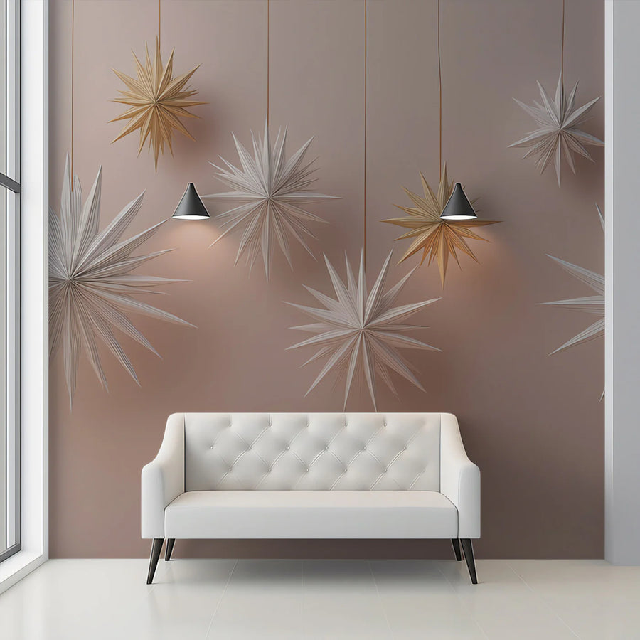 Origami Star Garland Mural Wallpaper — Soft Nordic Festive Design Mural Wallpaper