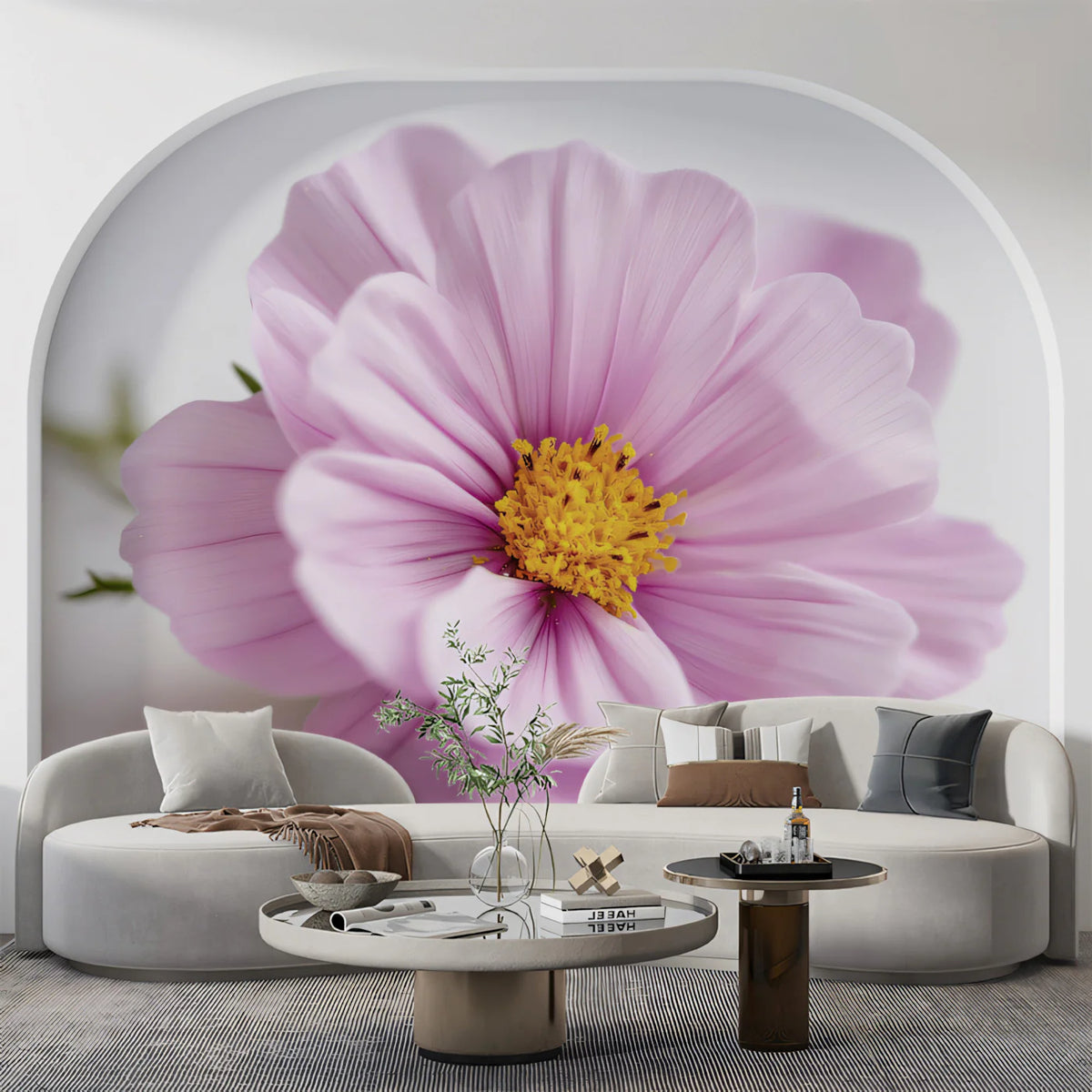 Macro Cosmos Flower Mural Wallpaper — Soft Minimalist Floral Mural Wallpaper - pure wallpaper artwork