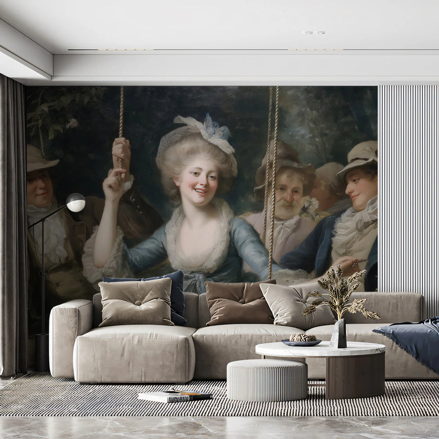 Rococo Garden Scene Mural Wallpaper — Historical Art Reproduction Mural Wallpaper