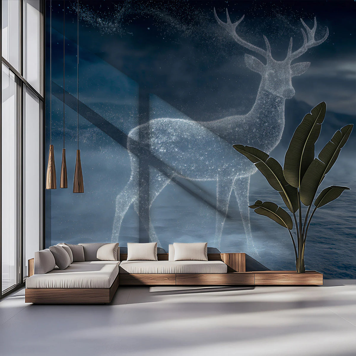 Stellar Stag Spirit Mural Wallpaper — Ethereal Winter Landscape Mural Wallpaper - pure wallpaper artwork
